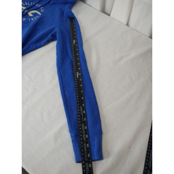 Hollister Size L Logo Graphic Hoodie Blue Pullover Kangaroo Pocket Athleisure - Picture 3 of 10